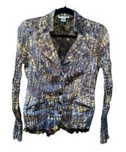 Alberto Makali Art-to-Wear Glitz Crinkle Stretch Blazer Jacket Funky Lux Size M