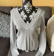 NEW YORK & COMPANY V-Neck Silver Sweater Size L