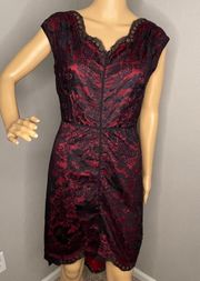 Black Lace Over Red Short Sleeve High Low Dress Size Small