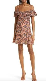 byTimo Floral Ruffle Cold Shoulder Mini Dress Dahlia Floral Womens Small