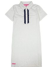 Ruffle Polo Knit Short Sleeve Dress Glass Navy Mint Color M