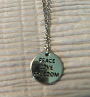 NWT  Sliver short “Peace Love Freedom” necklace