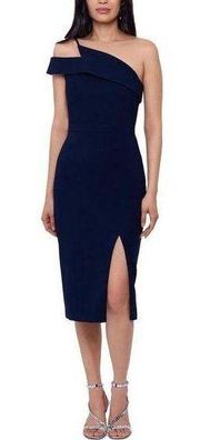 XSCAPE Navy Blue One Shoulder knit midi dress size 12