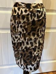 WORTHINGTON Skirt Womens size 6P Pencil Straight leopard Black/Brown/Cream Pleat