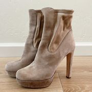 Miu Miu Taupe Suede Platform Ankle Booties