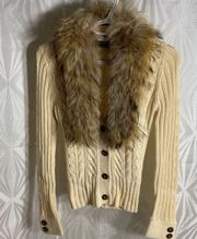 BCBGMAXAZARIA Knit Sweater w/Fur collar