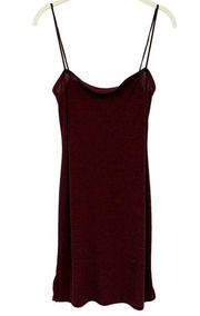 Charlotte Russe Womens Vintage Y2K Slinky Spacedye Cowl Neck Slip Dress Burgundy