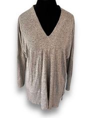 Womens Size M Marled Gray V-Neck Sweater Ribbed Sleeves & Trim