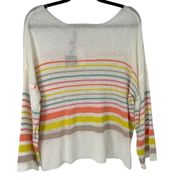 Very J White Neon Stripe Sheer Open Knit Top