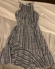 high neckline striped dress
