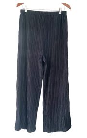 Wide Leg Plisse Accordion Pleat Stretch Cropped Pants Black Size Small