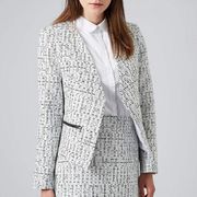 White & Black Tweed Open Front Zipper Pocket Blazer Jacket