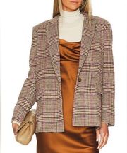 NWT Central Park West Monte Plaid Blazer in Brown & Pink