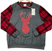 NWT Truself Plus Size Plaid Holiday Glitter Reindeer Sweater