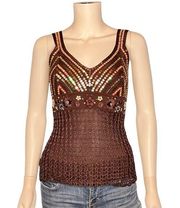 Boston Proper Sequin Beaded Floral Brown  Tank Top Size S