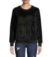 Women’s Crew Neck Black Fuzzy Rib Knit Pullover Sweater Sz Medium