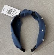 Top Knot Headband Blue With Pearls And Silver Balls