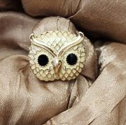 Adjustable Ivory and Gold Owl Ring