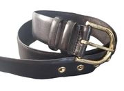 Michael Kors Beveled-Edge Leather Belt Black Gold Hardware Women's Large