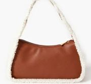 Forever 21 Faux Shearling-Trim Faux Leather Handbag shoulder bag purse brown