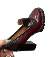 869-NINE WEST Women's Loafers Stack Heel Maroon Brown Rubber Soles 7