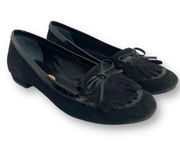Kate Spade Shane black fringe ballet flat loafers ladies 7 suede leather shoe