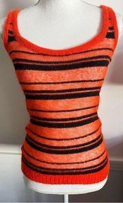 Missoni • Orange Black Striped Open Knit Sweater Tank Top