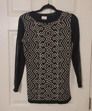 PARKER Women's Black Geometric Pattern Long Sleeve Knitted Sweater Size XSmall