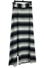 Roz & Ali Maxi Skirt Sz S Black White Stripe Long Length Comfy Stretch Pull On