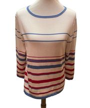 Pendleton Long Sleeve Striped Red White & Blue Scoop Neck Silk Blend Vintage Swe