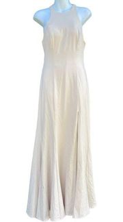 Hebeos Cream halter open back bridesmaid maxi dress