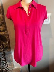 Jones New York Signature Pink Collared Cap Sleeve Blouse