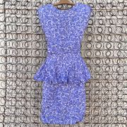 Vintage Maggy London blue swirling floral silk peplum dress