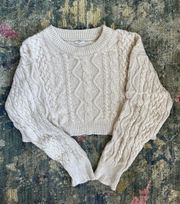 cropped cable knit cream sweater