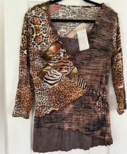 Alberto Makali blouse women's top animal print Cheetah mixed Print Shirt Medium