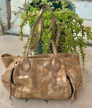 Chelsea Leather Brushed Gold Metallic Tote