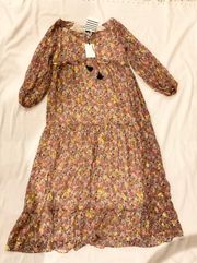 RARE NWT Sezane silk Anna maxi dress Paisley golden green pink SZ36 US4Bust36