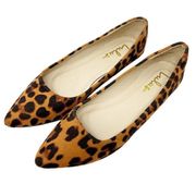 Lulus Womens Holly Leopard Animal Print Vegan Suede Pointed Toe Flats Size 7.5