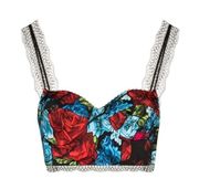 Versace Crop Bralette Floral Print with Black Lace Straps