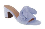 new  ꧁ Zadie Ruffled Mule Heels Slide In Sandals ꧂ Blue Vegan Suede