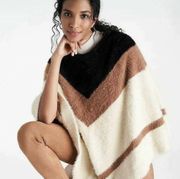 Loft Black Brown Cream Chevron Colorblock Cozy Poncho Sweater