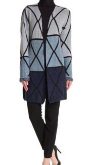 Joseph A Ombré Grid Knit Cardigan Sweater Jacket