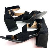 5/25$ BP Nordstrom Black Suede Leather Strappy Buckle Zipper Back Open Toe 10