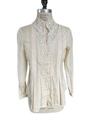 Coldwater Creek Button Up High Neck Cream Lace Blouse Size XS X-Small