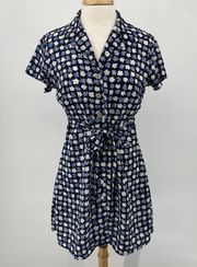 Vintage 90s All That Jazz Mini Shirtdress Ditsy Floral Blue White Button Front