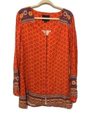 MINKPINK Womens Sz Medium Multicolor Bohemian Boho Print Button Tunic Top Blouse