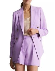 Reiss Hollie Lilac Purple Linen Blend Longline Double Breasted Blazer Jacket