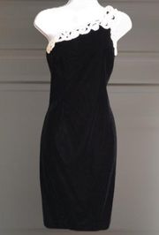 Vintage Jessica McClintock Black Velvet Dress with Pearls