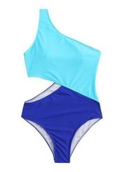 One Shoulder Cutout One Piece Swimsuit Teal/Navy Size XL NEW #S-506