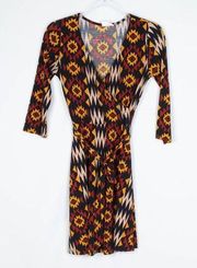 Fantastic Fawn Aztec Print Wrap Dress Size Small